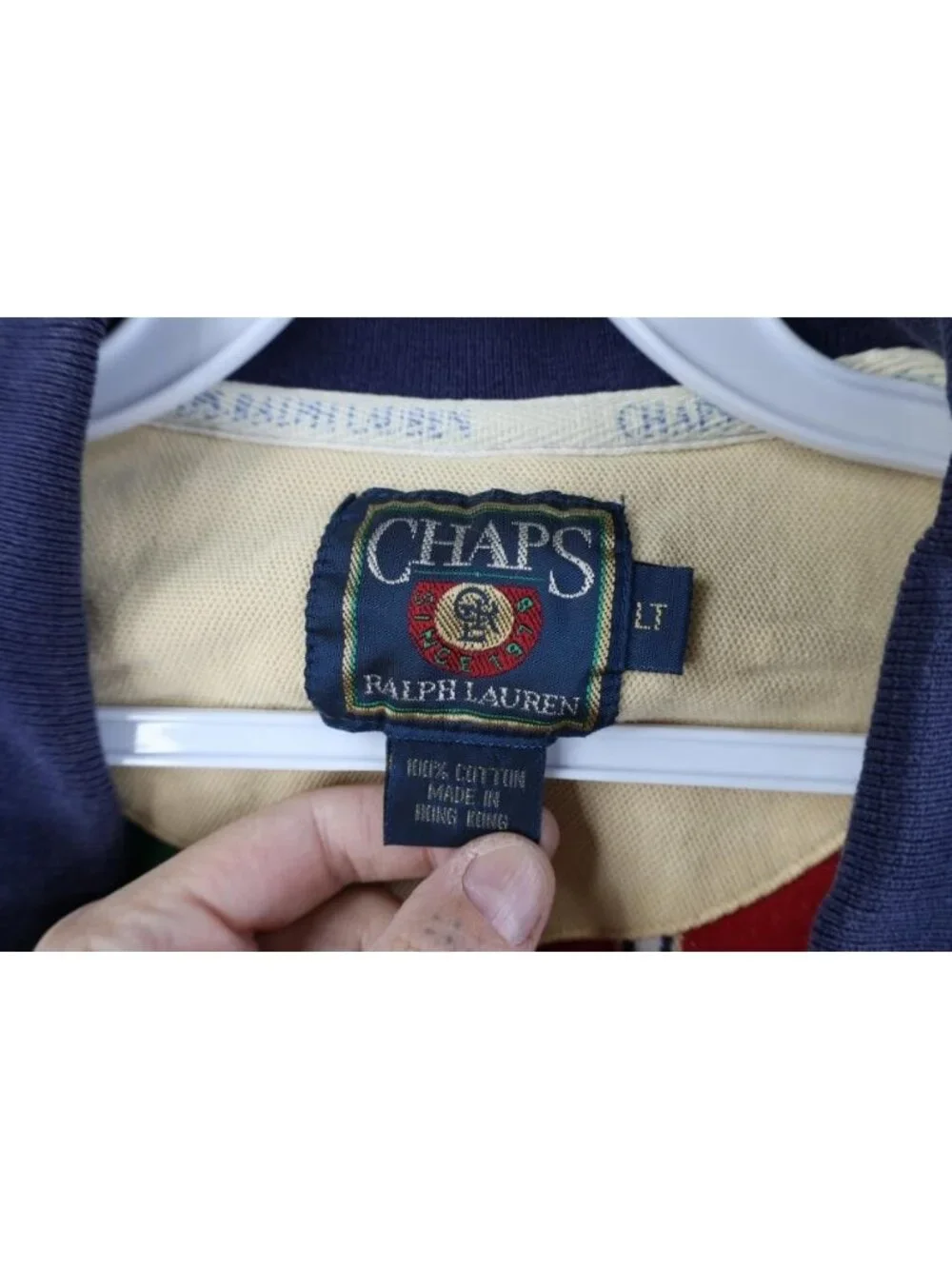 Vintage 90s Chaps Ralph Lauren Mens LT Rainbow Striped Rugby Polo Shirt Cotton